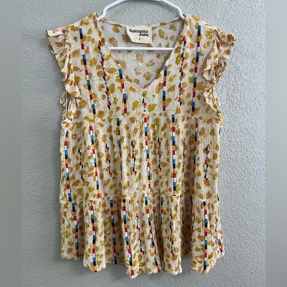 Savannah Jane Women's Yellow Embroidered Swing Tank Top Size Small - Picture 1 of 5